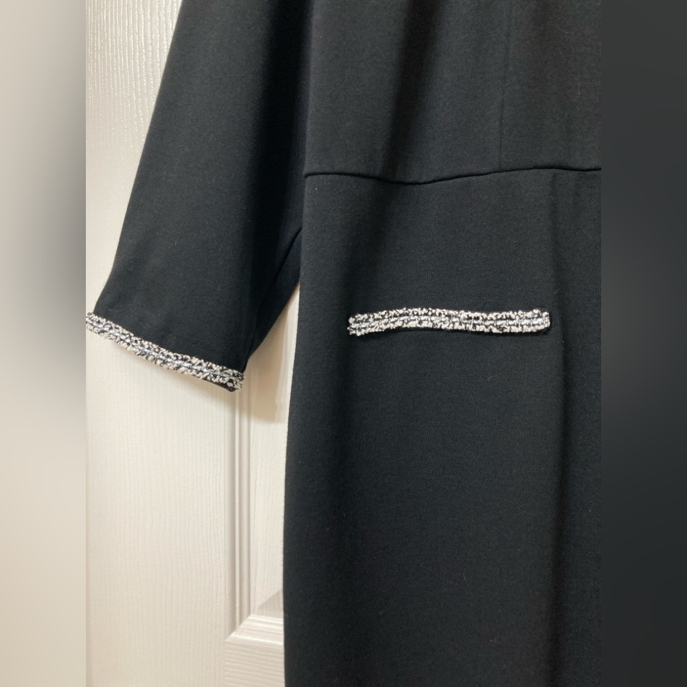 Talbots Black Ponte Knit Long Sleeve Tweed Trim A-line Dress 16 Office Academia - Picture 3 of 7